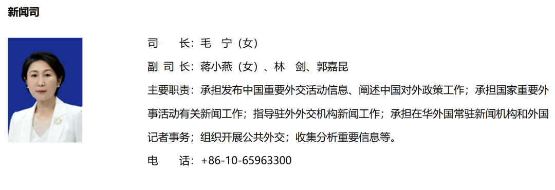 毛宁：外交部新闻司司长