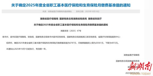 6787元/月！湖南职工医保和生育保险月缴费基准值出炉